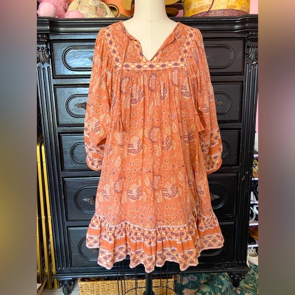 Pink Peach Bohemian Cleobella Knee Length Paisley Mini Dress Anthropologie - Picture 1 of 8